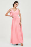 Women's Chiffon Bridesmaid Dresses Ruched Formal Evening Party Gowns Ankle Length