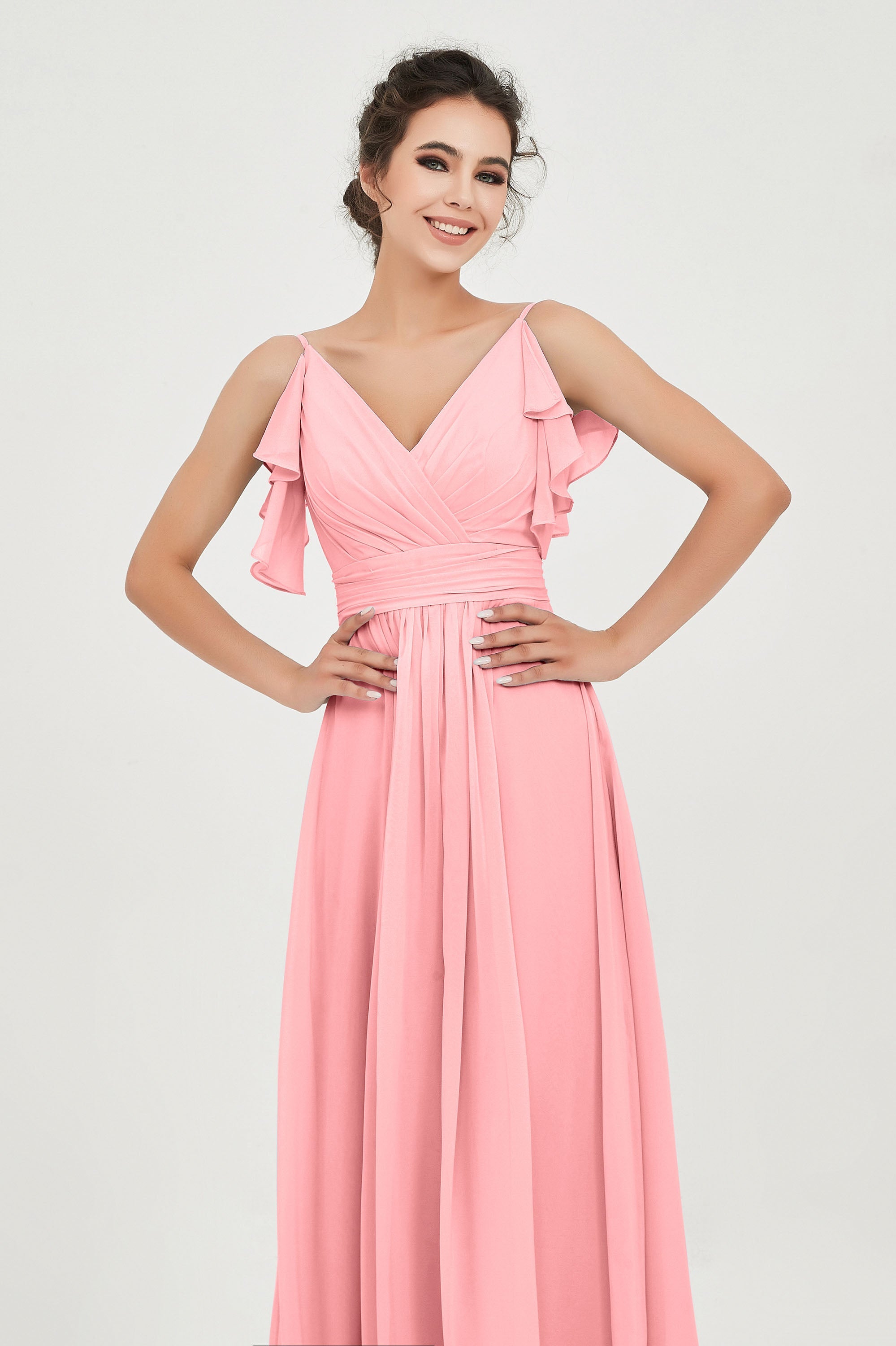 Women's Chiffon Bridesmaid Dresses Ruched Formal Evening Party Gowns Ankle Length