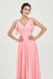 Women's Chiffon Bridesmaid Dresses Ruched Formal Evening Party Gowns Ankle Length