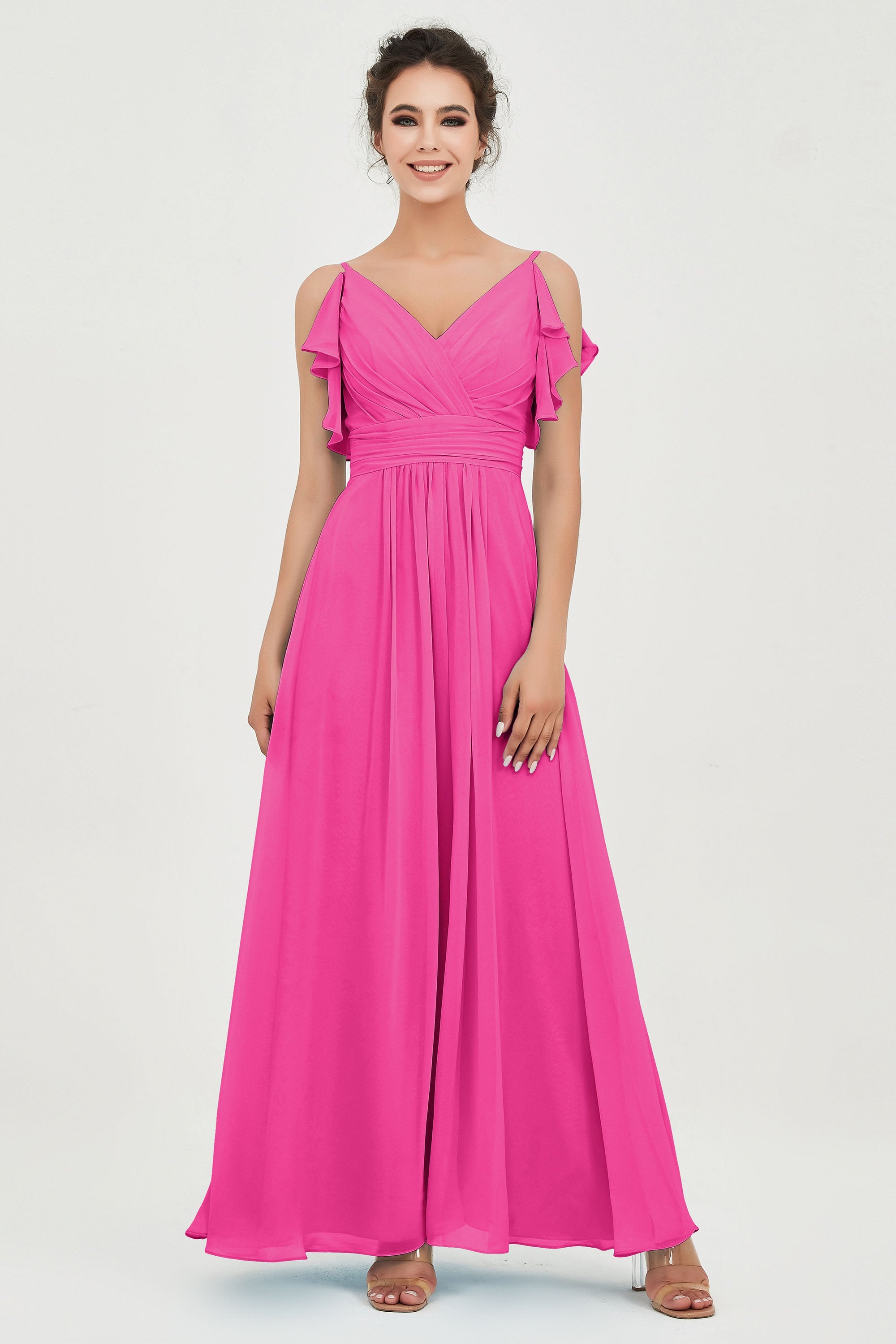Women's Chiffon Bridesmaid Dresses Ruched Formal Evening Party Gowns Ankle Length