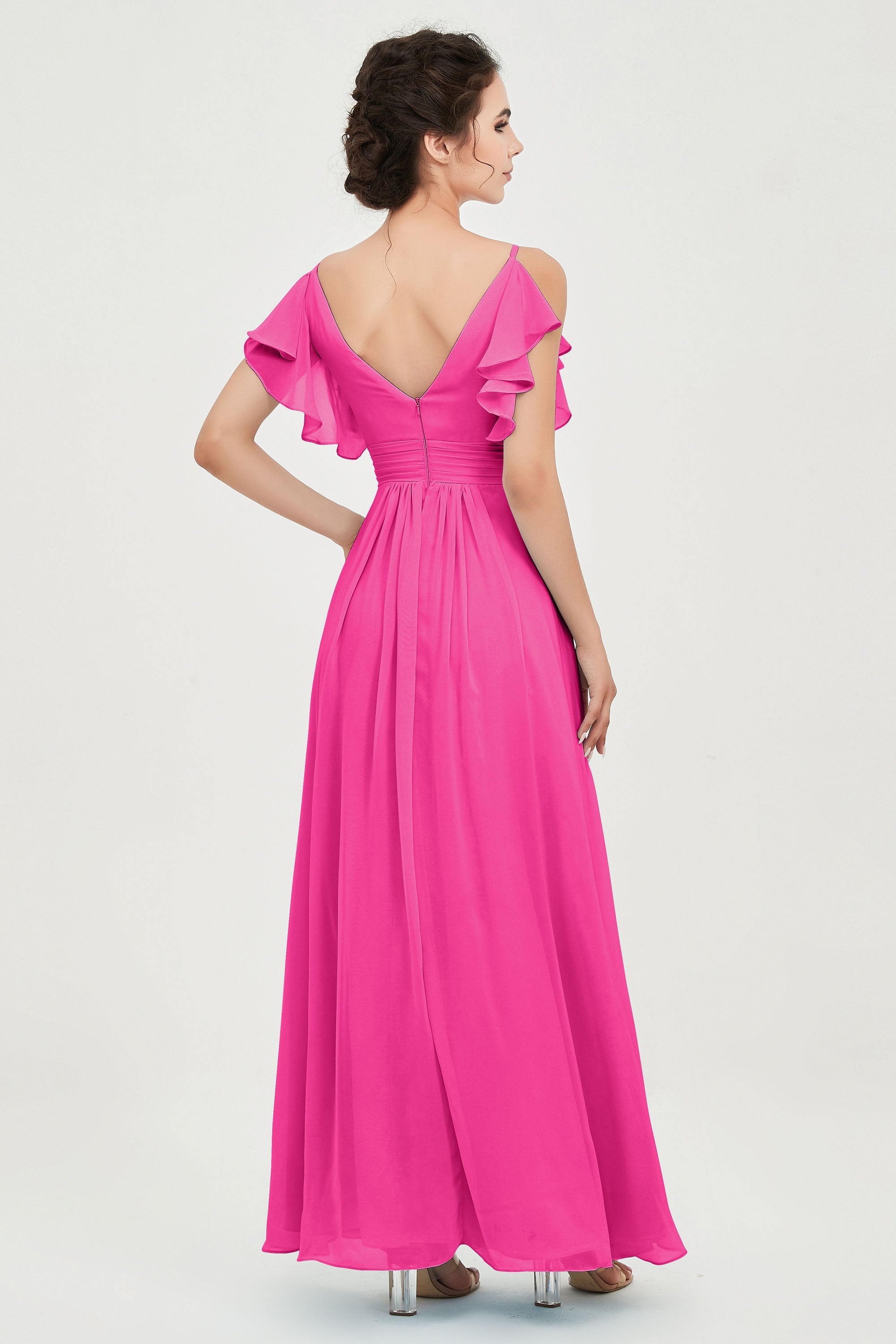 Women's Chiffon Bridesmaid Dresses Ruched Formal Evening Party Gowns Ankle Length