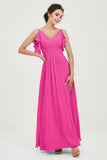 Women's Chiffon Bridesmaid Dresses Ruched Formal Evening Party Gowns Ankle Length