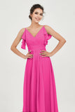 Women's Chiffon Bridesmaid Dresses Ruched Formal Evening Party Gowns Ankle Length