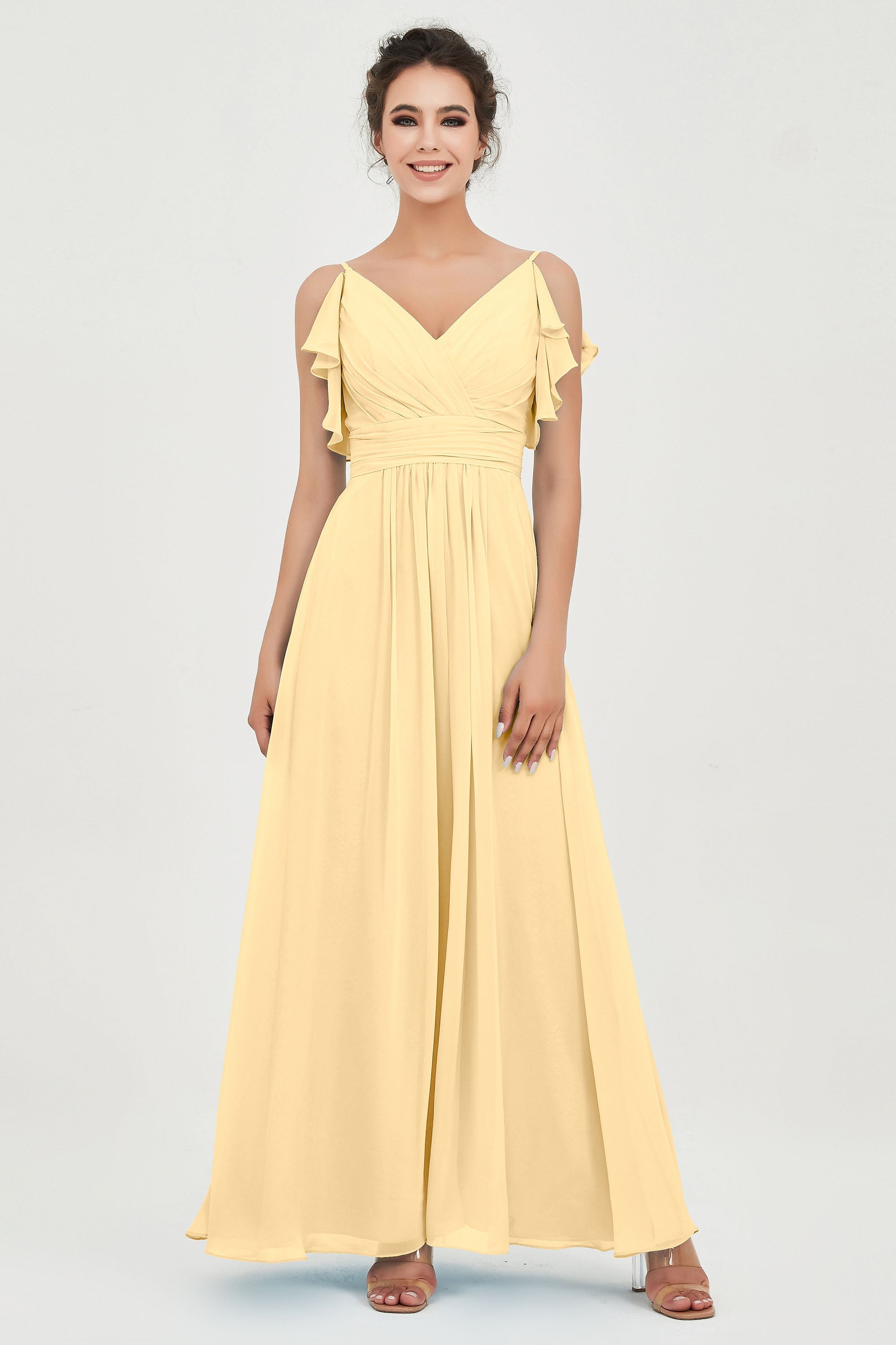 Women's Chiffon Bridesmaid Dresses Ruched Formal Evening Party Gowns Ankle Length