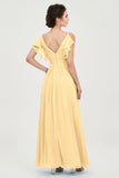 Women's Chiffon Bridesmaid Dresses Ruched Formal Evening Party Gowns Ankle Length