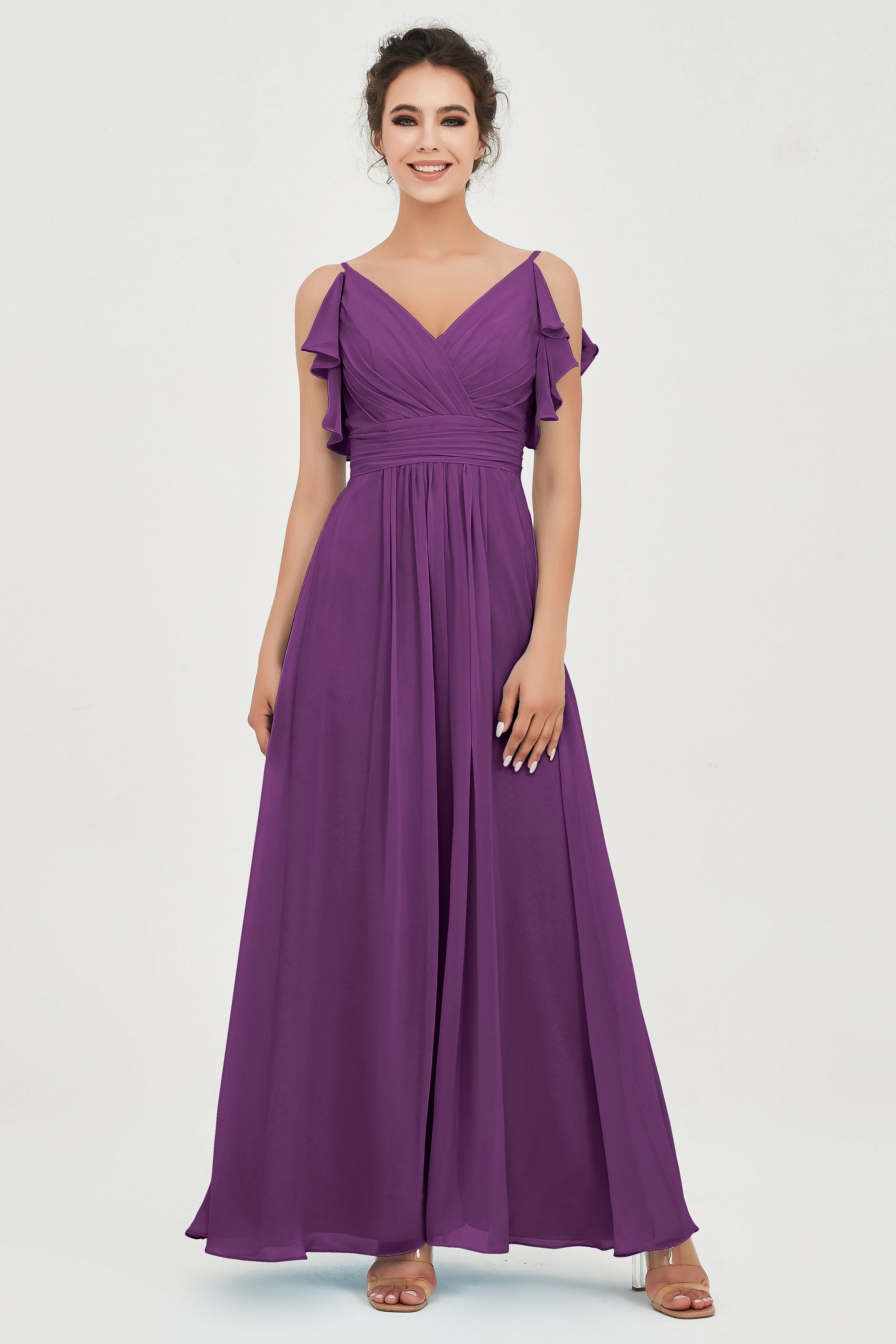 Women's Chiffon Bridesmaid Dresses Ruched Formal Evening Party Gowns Ankle Length