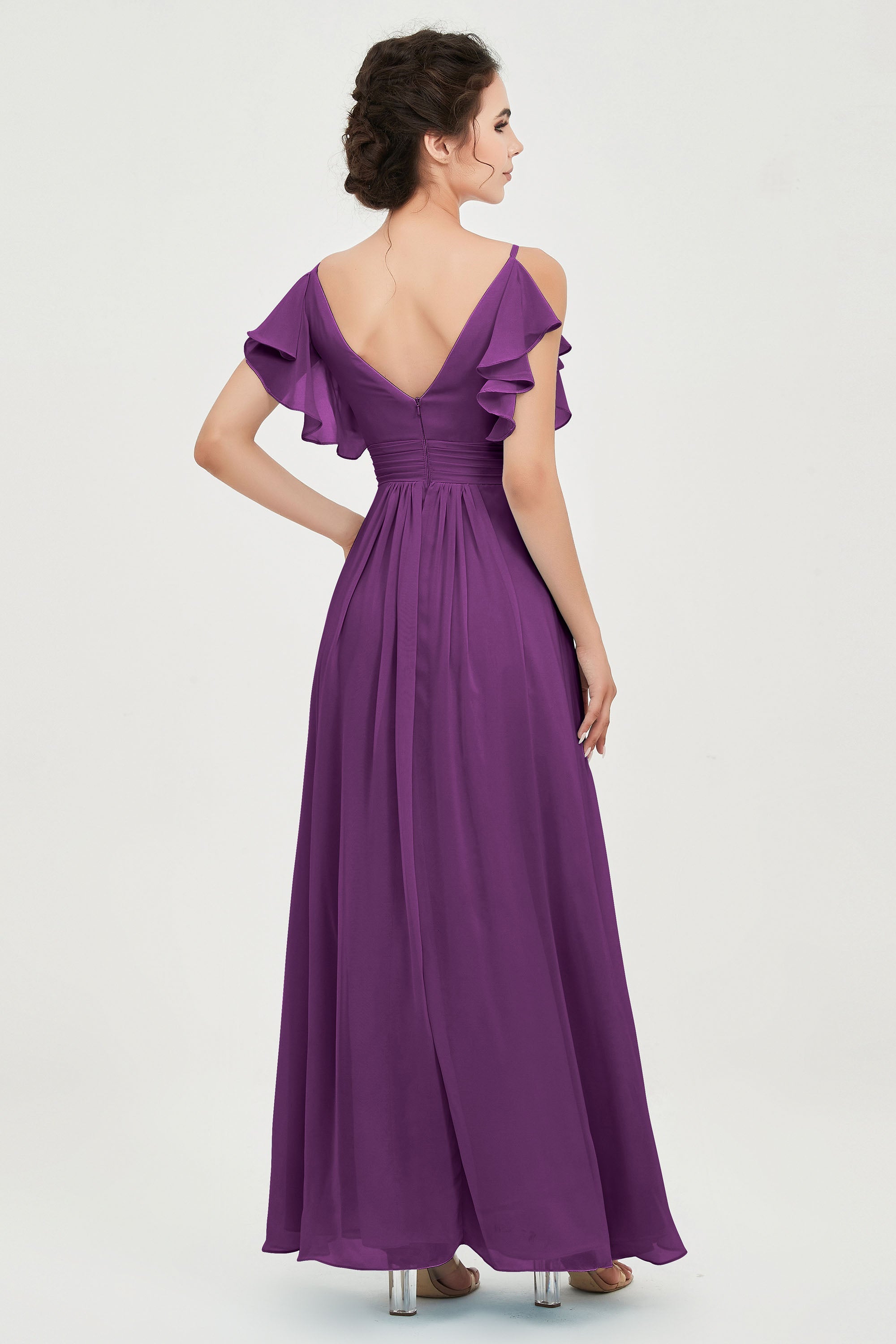 Women's Chiffon Bridesmaid Dresses Ruched Formal Evening Party Gowns Ankle Length