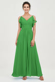 Women's Chiffon Bridesmaid Dresses Ruched Formal Evening Party Gowns Ankle Length