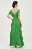 Women's Chiffon Bridesmaid Dresses Ruched Formal Evening Party Gowns Ankle Length