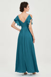 Women's Chiffon Bridesmaid Dresses Ruched Formal Evening Party Gowns Ankle Length