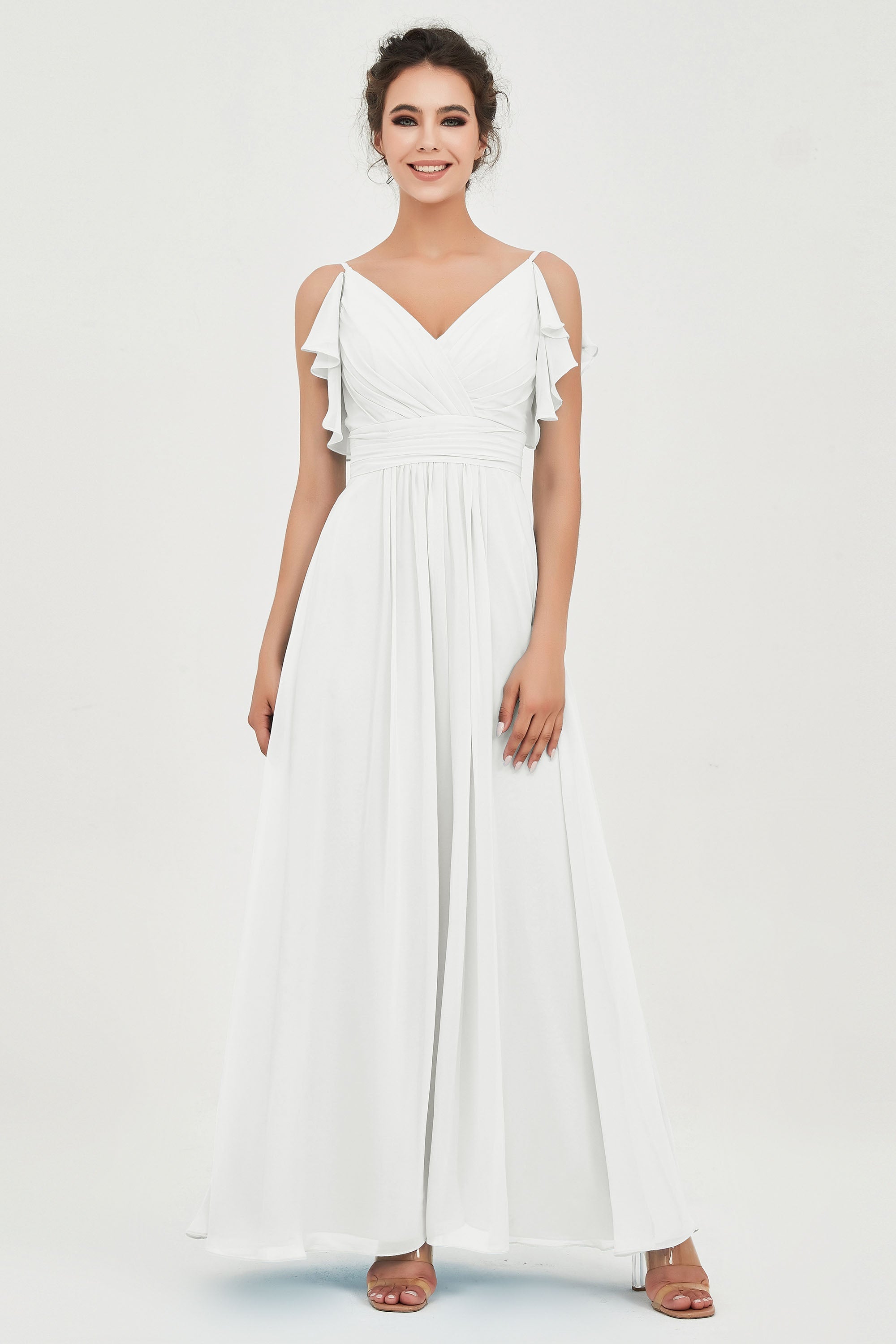 Women's Chiffon Bridesmaid Dresses Ruched Formal Evening Party Gowns Ankle Length