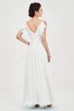 Women's Chiffon Bridesmaid Dresses Ruched Formal Evening Party Gowns Ankle Length