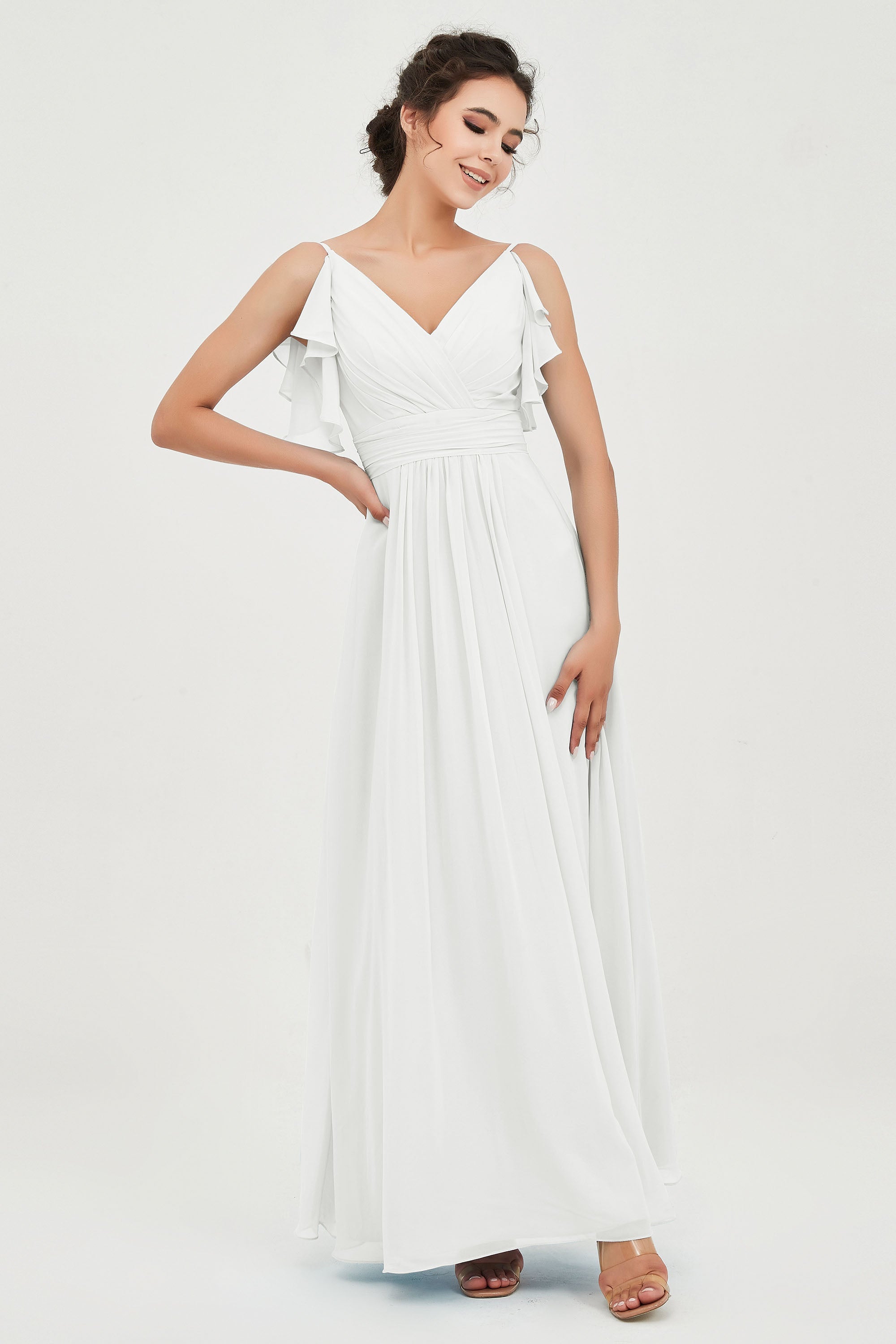 Women's Chiffon Bridesmaid Dresses Ruched Formal Evening Party Gowns Ankle Length