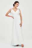 Women's Chiffon Bridesmaid Dresses Ruched Formal Evening Party Gowns Ankle Length