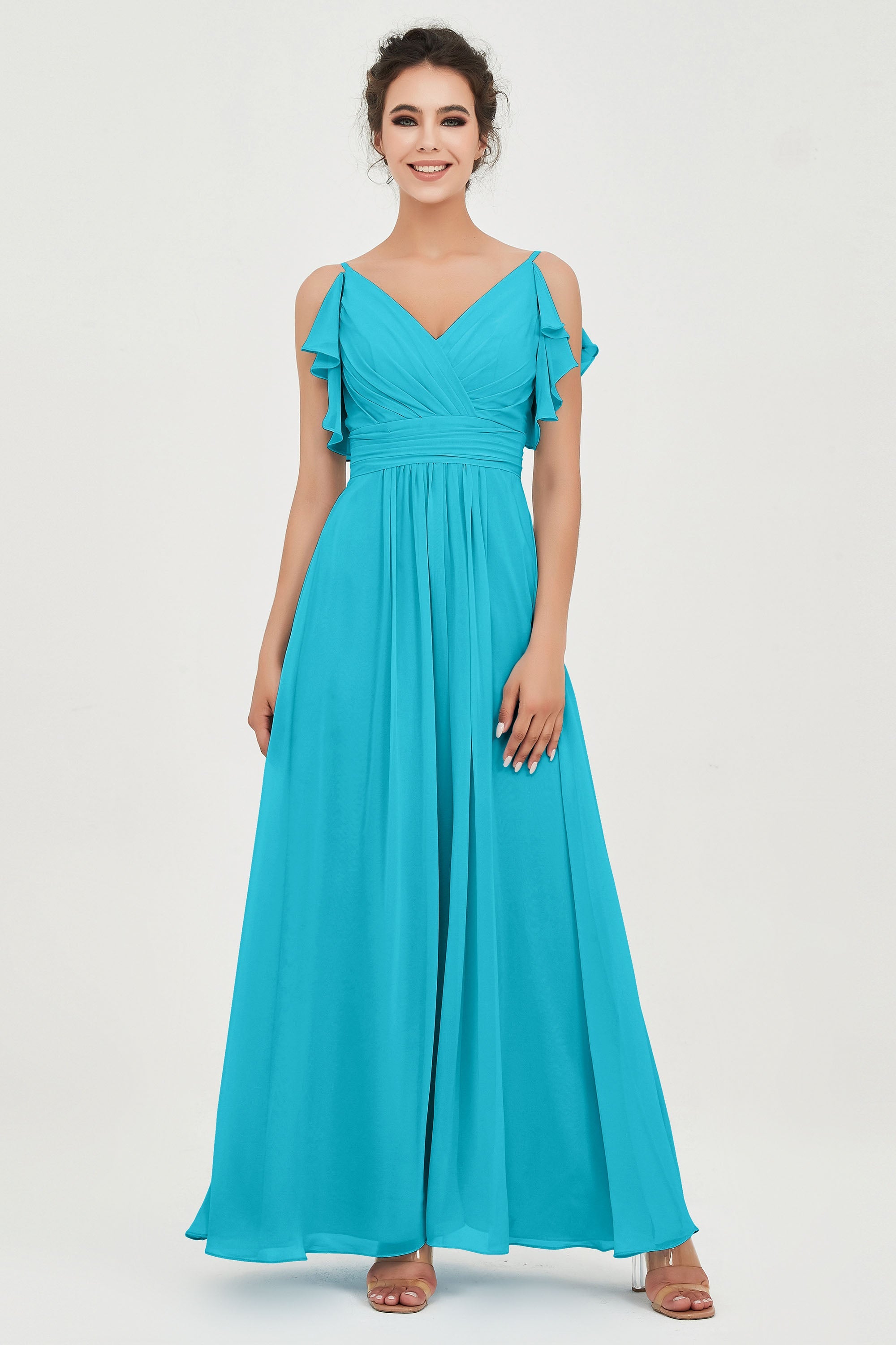 Women's Chiffon Bridesmaid Dresses Ruched Formal Evening Party Gowns Ankle Length