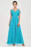 Women's Chiffon Bridesmaid Dresses Ruched Formal Evening Party Gowns Ankle Length
