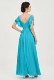Women's Chiffon Bridesmaid Dresses Ruched Formal Evening Party Gowns Ankle Length