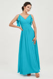 Women's Chiffon Bridesmaid Dresses Ruched Formal Evening Party Gowns Ankle Length