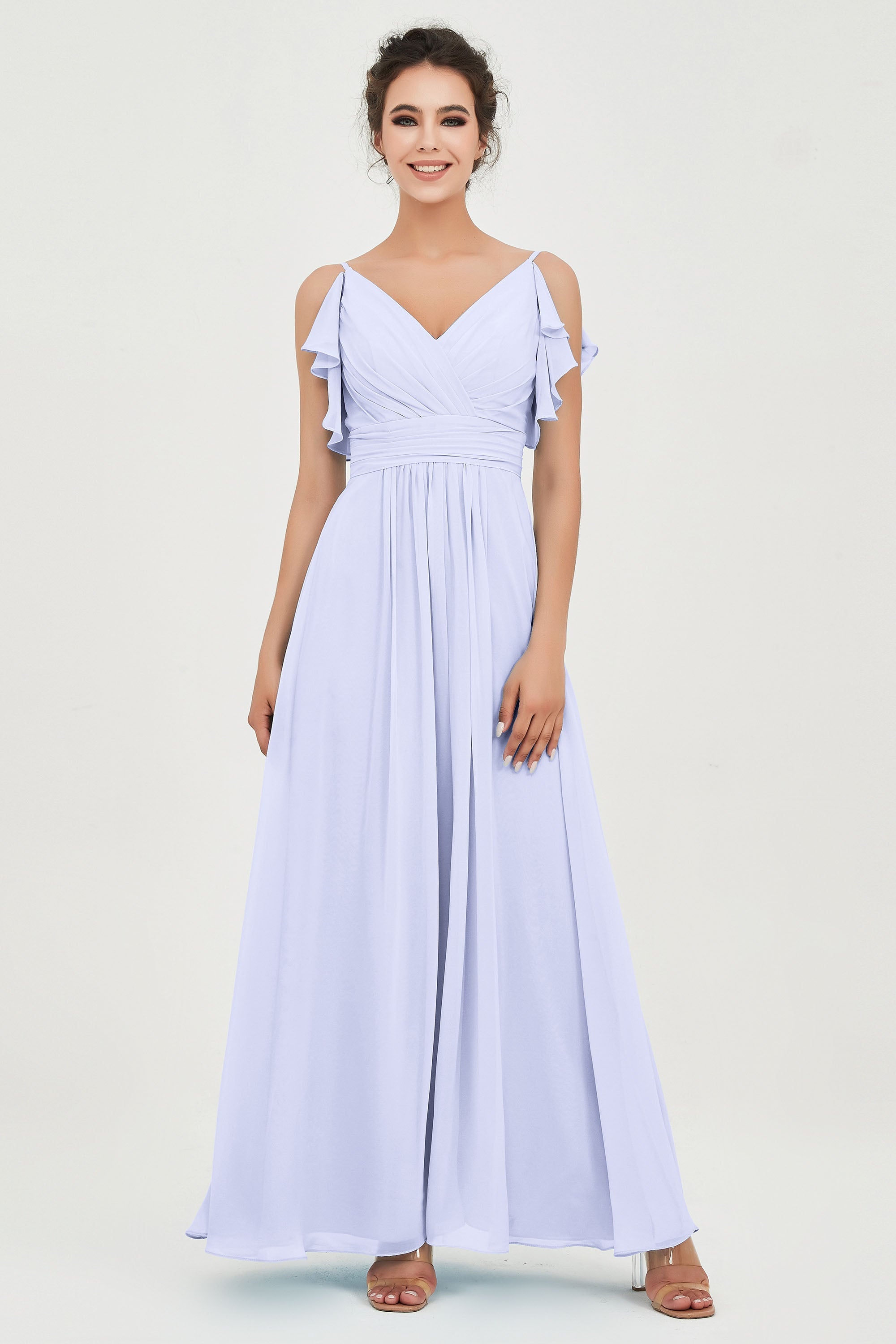 Women's Chiffon Bridesmaid Dresses Ruched Formal Evening Party Gowns Ankle Length
