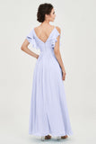 Women's Chiffon Bridesmaid Dresses Ruched Formal Evening Party Gowns Ankle Length