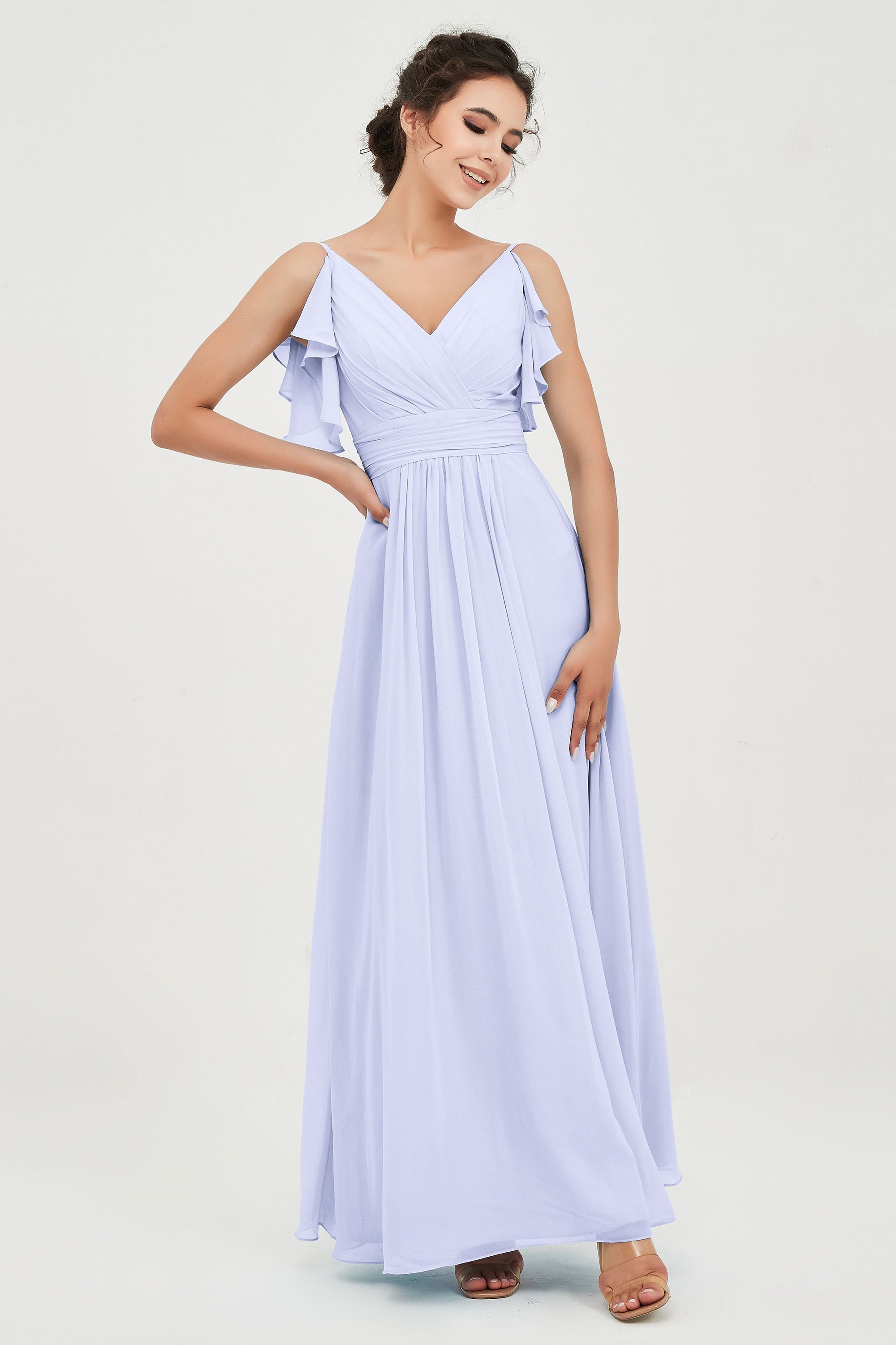 Women's Chiffon Bridesmaid Dresses Ruched Formal Evening Party Gowns Ankle Length