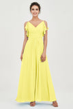 Women's Chiffon Bridesmaid Dresses Ruched Formal Evening Party Gowns Ankle Length