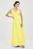 Women's Chiffon Bridesmaid Dresses Ruched Formal Evening Party Gowns Ankle Length