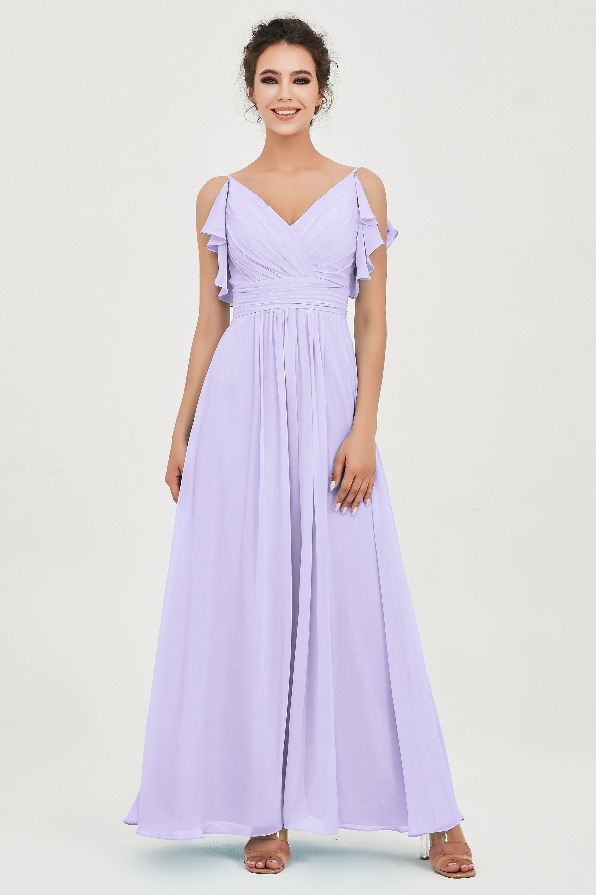 Women's Chiffon Bridesmaid Dresses Ruched Formal Evening Party Gowns Ankle Length