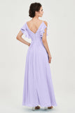 Women's Chiffon Bridesmaid Dresses Ruched Formal Evening Party Gowns Ankle Length