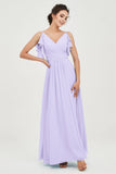Women's Chiffon Bridesmaid Dresses Ruched Formal Evening Party Gowns Ankle Length
