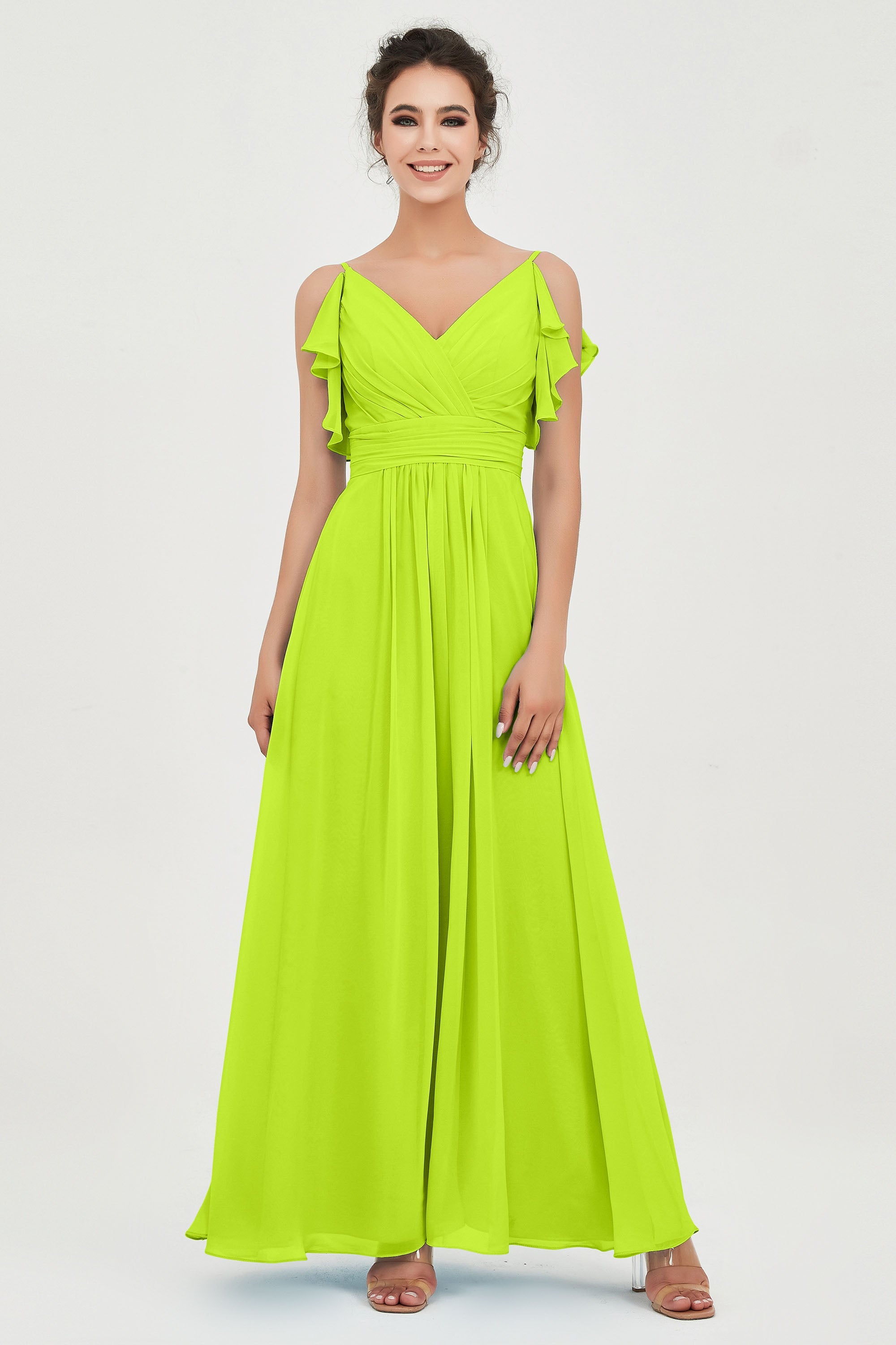 Women's Chiffon Bridesmaid Dresses Ruched Formal Evening Party Gowns Ankle Length