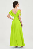 Women's Chiffon Bridesmaid Dresses Ruched Formal Evening Party Gowns Ankle Length