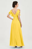 Women's Chiffon Bridesmaid Dresses Ruched Formal Evening Party Gowns Ankle Length