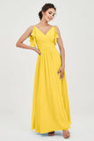 Women's Chiffon Bridesmaid Dresses Ruched Formal Evening Party Gowns Ankle Length