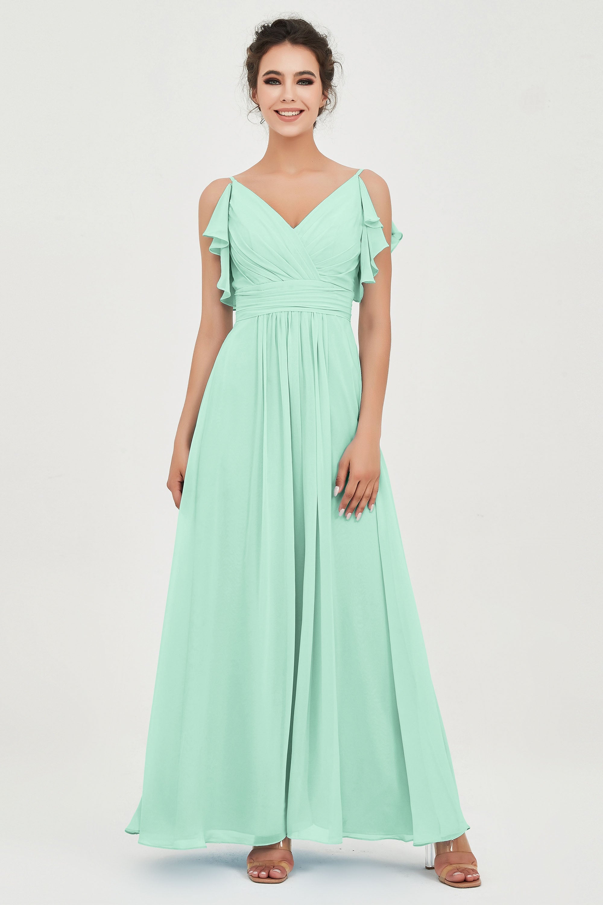 Women's Chiffon Bridesmaid Dresses Ruched Formal Evening Party Gowns Ankle Length
