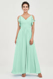 Women's Chiffon Bridesmaid Dresses Ruched Formal Evening Party Gowns Ankle Length
