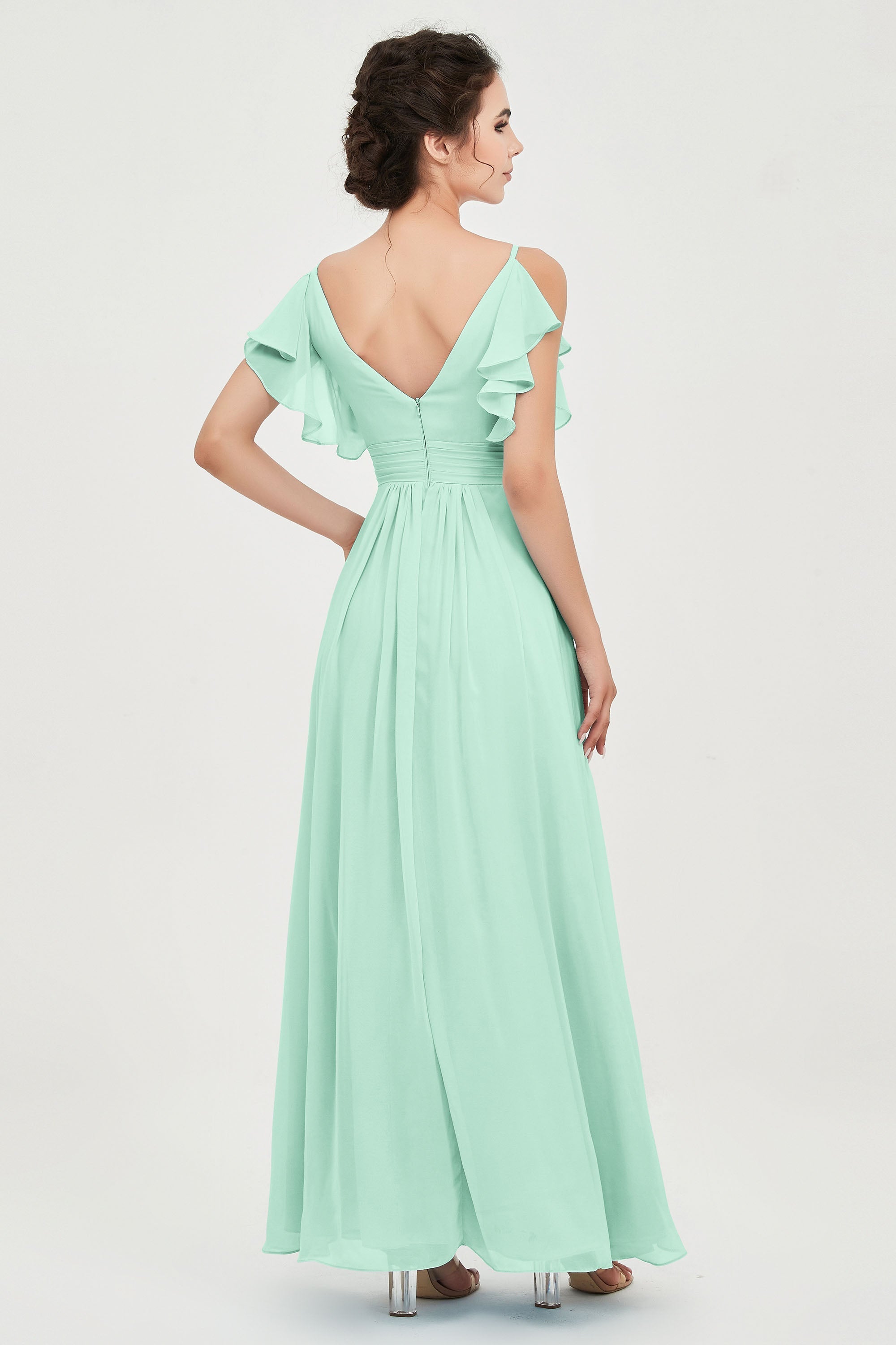 Women's Chiffon Bridesmaid Dresses Ruched Formal Evening Party Gowns Ankle Length