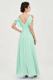 Women's Chiffon Bridesmaid Dresses Ruched Formal Evening Party Gowns Ankle Length