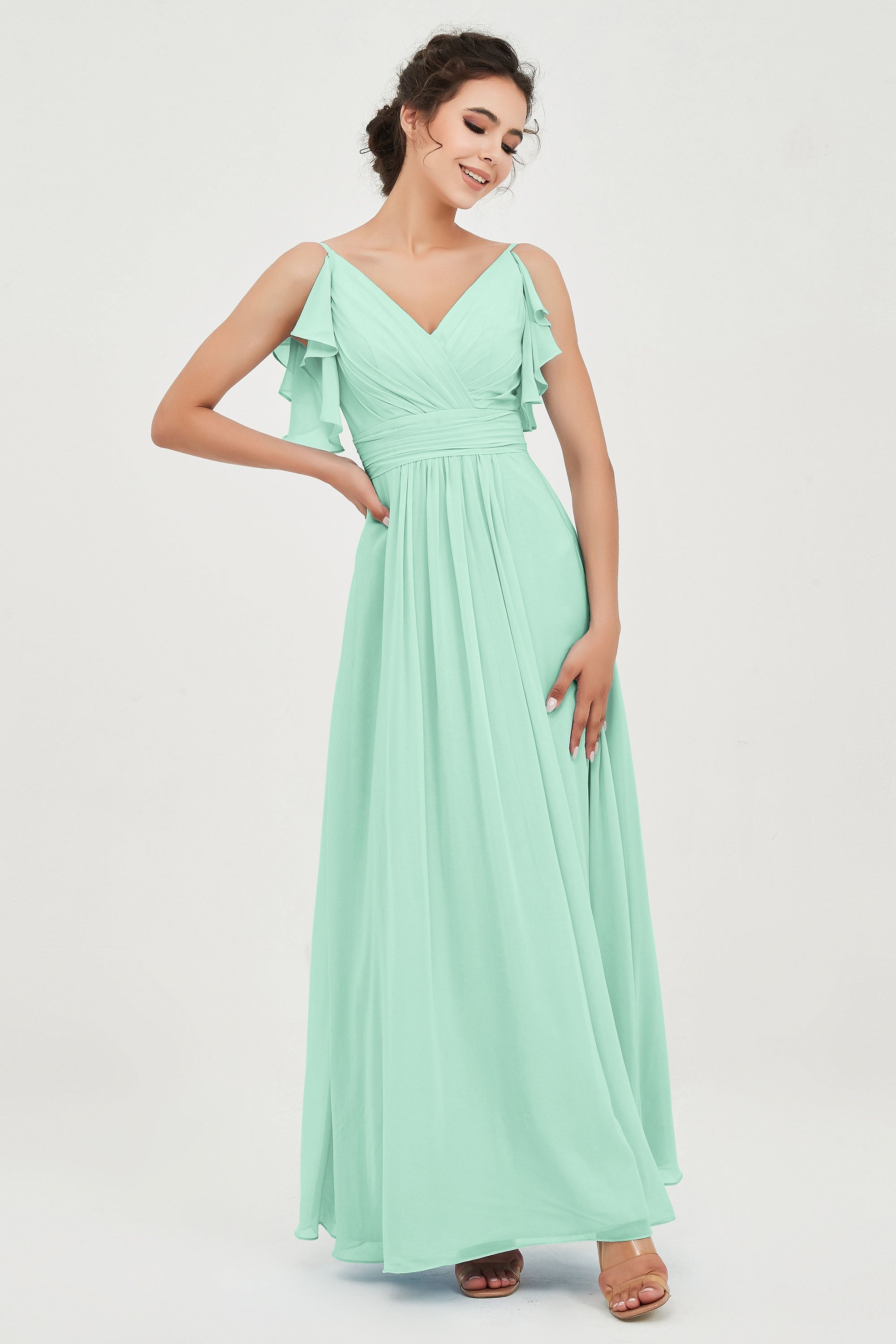 Women's Chiffon Bridesmaid Dresses Ruched Formal Evening Party Gowns Ankle Length