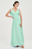 Women's Chiffon Bridesmaid Dresses Ruched Formal Evening Party Gowns Ankle Length