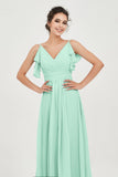 Women's Chiffon Bridesmaid Dresses Ruched Formal Evening Party Gowns Ankle Length