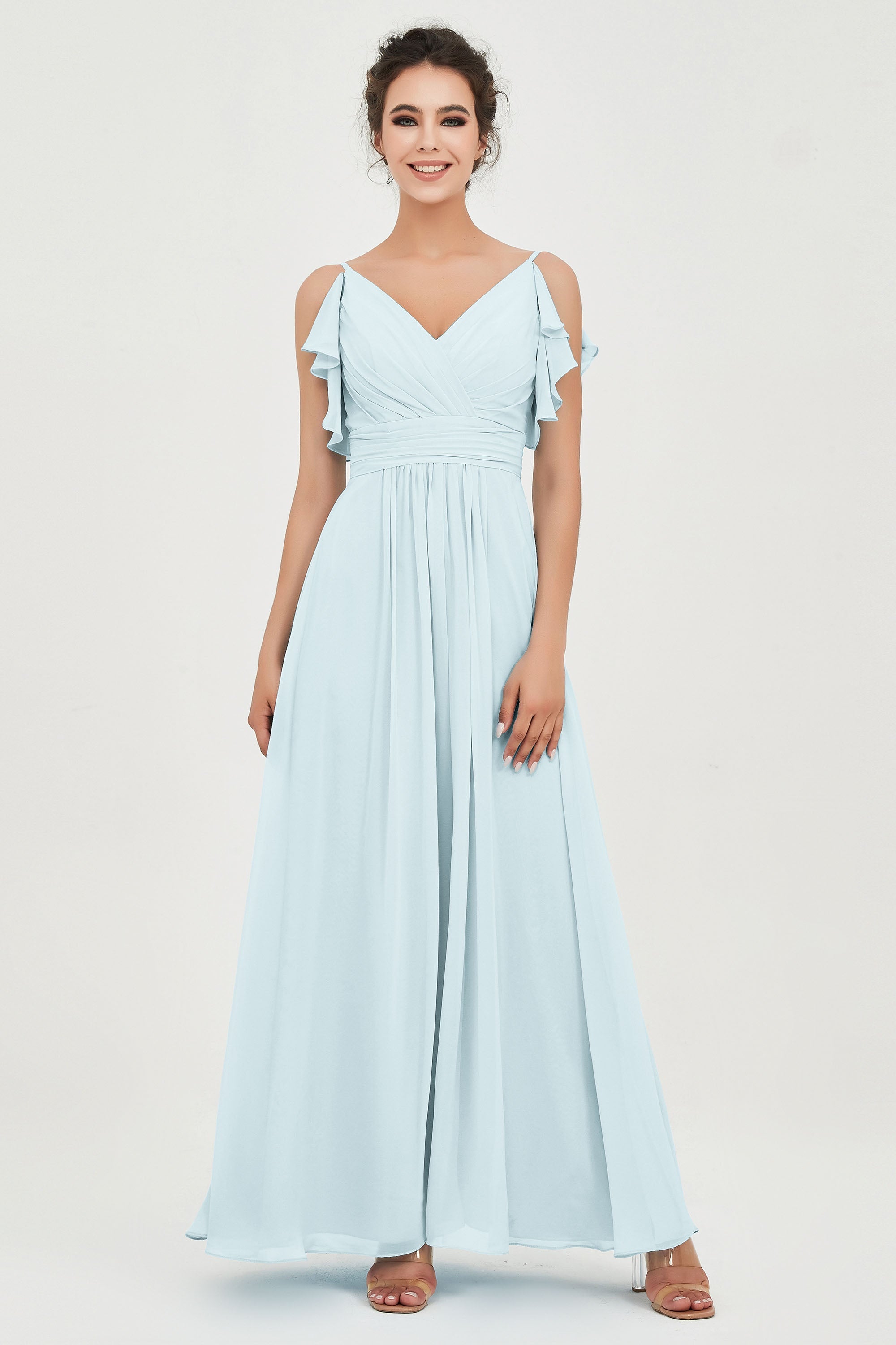 Women's Chiffon Bridesmaid Dresses Ruched Formal Evening Party Gowns Ankle Length