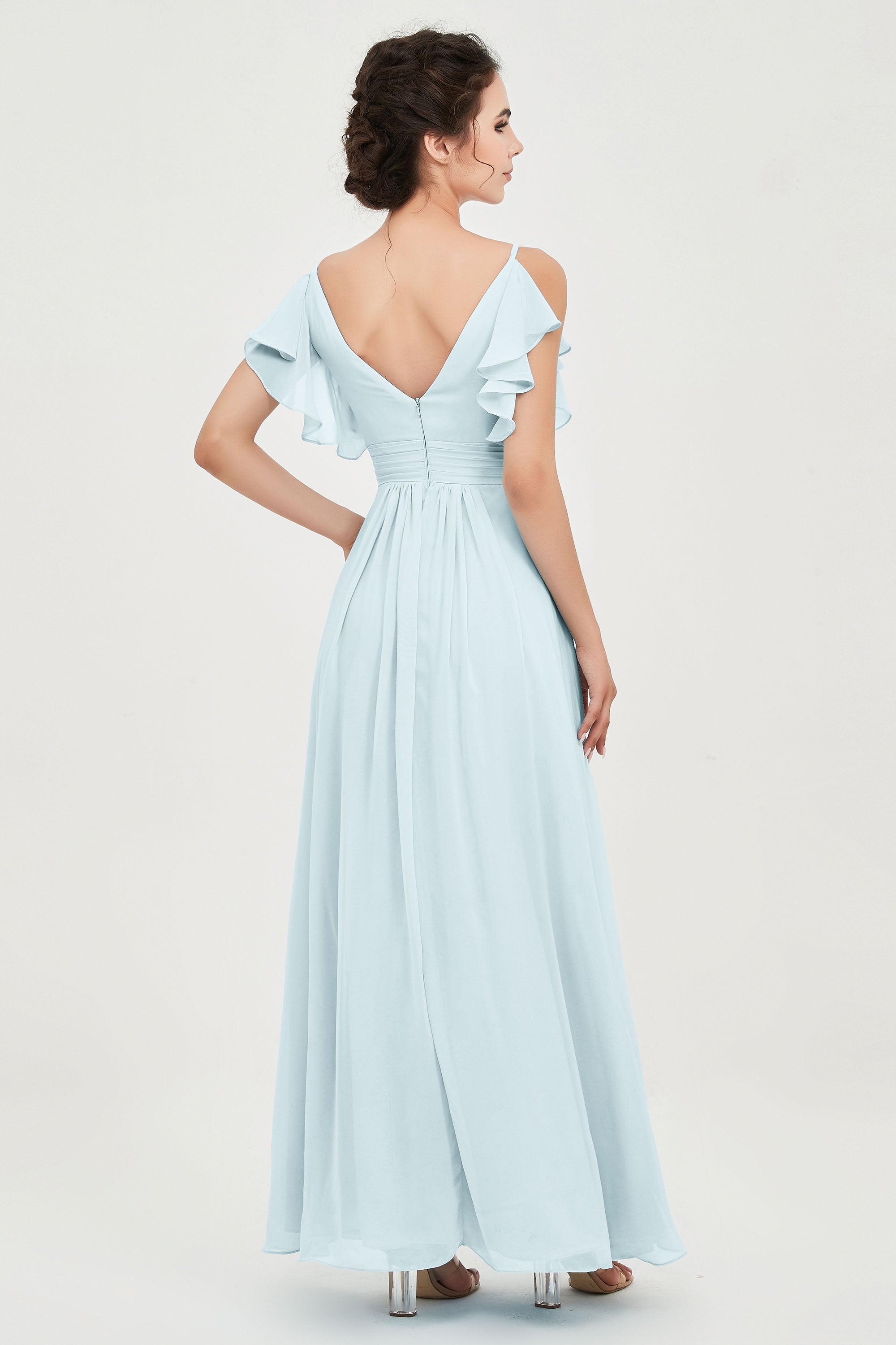 Women's Chiffon Bridesmaid Dresses Ruched Formal Evening Party Gowns Ankle Length
