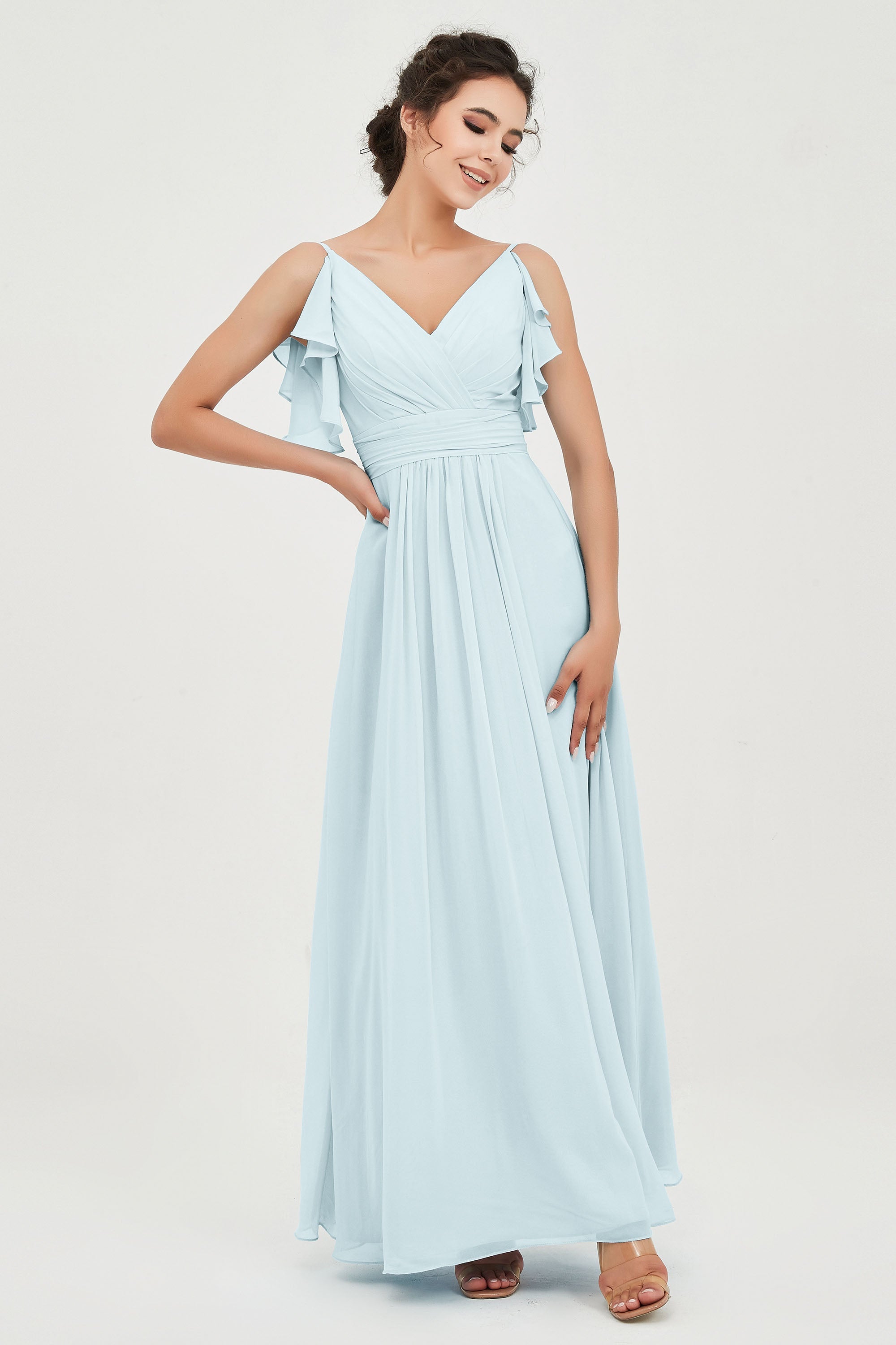 Women's Chiffon Bridesmaid Dresses Ruched Formal Evening Party Gowns Ankle Length