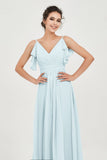 Women's Chiffon Bridesmaid Dresses Ruched Formal Evening Party Gowns Ankle Length