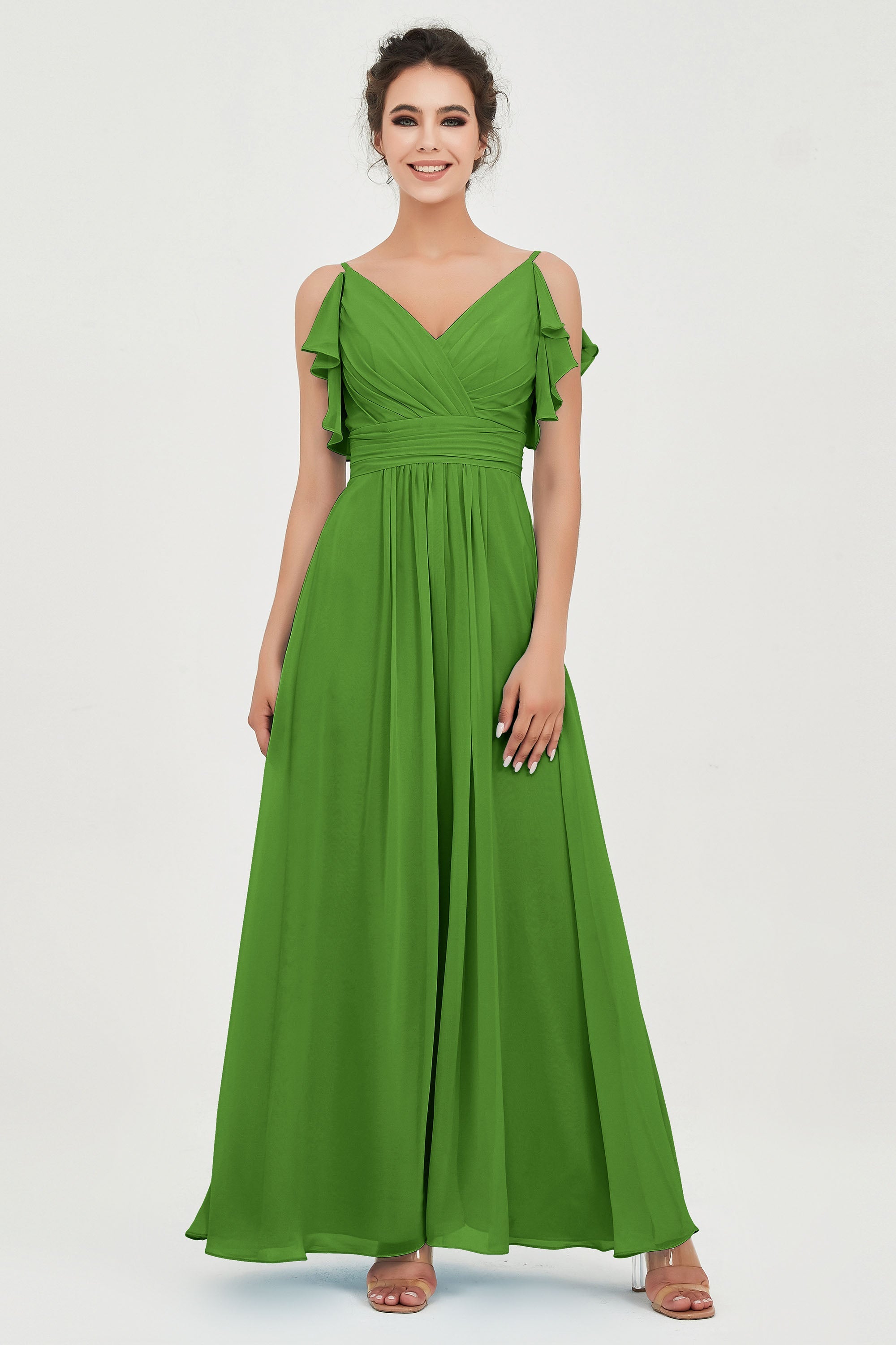 Women's Chiffon Bridesmaid Dresses Ruched Formal Evening Party Gowns Ankle Length