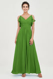 Women's Chiffon Bridesmaid Dresses Ruched Formal Evening Party Gowns Ankle Length