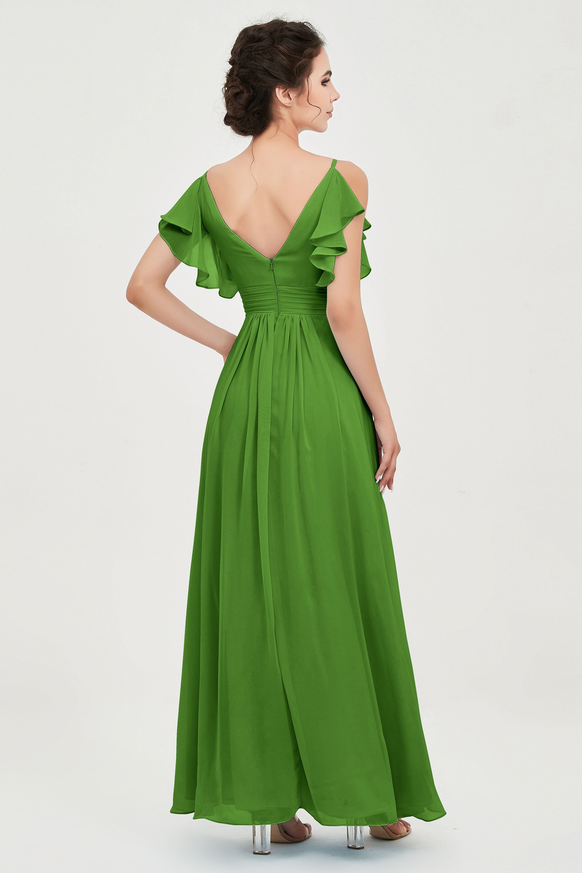 Women's Chiffon Bridesmaid Dresses Ruched Formal Evening Party Gowns Ankle Length