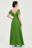 Women's Chiffon Bridesmaid Dresses Ruched Formal Evening Party Gowns Ankle Length