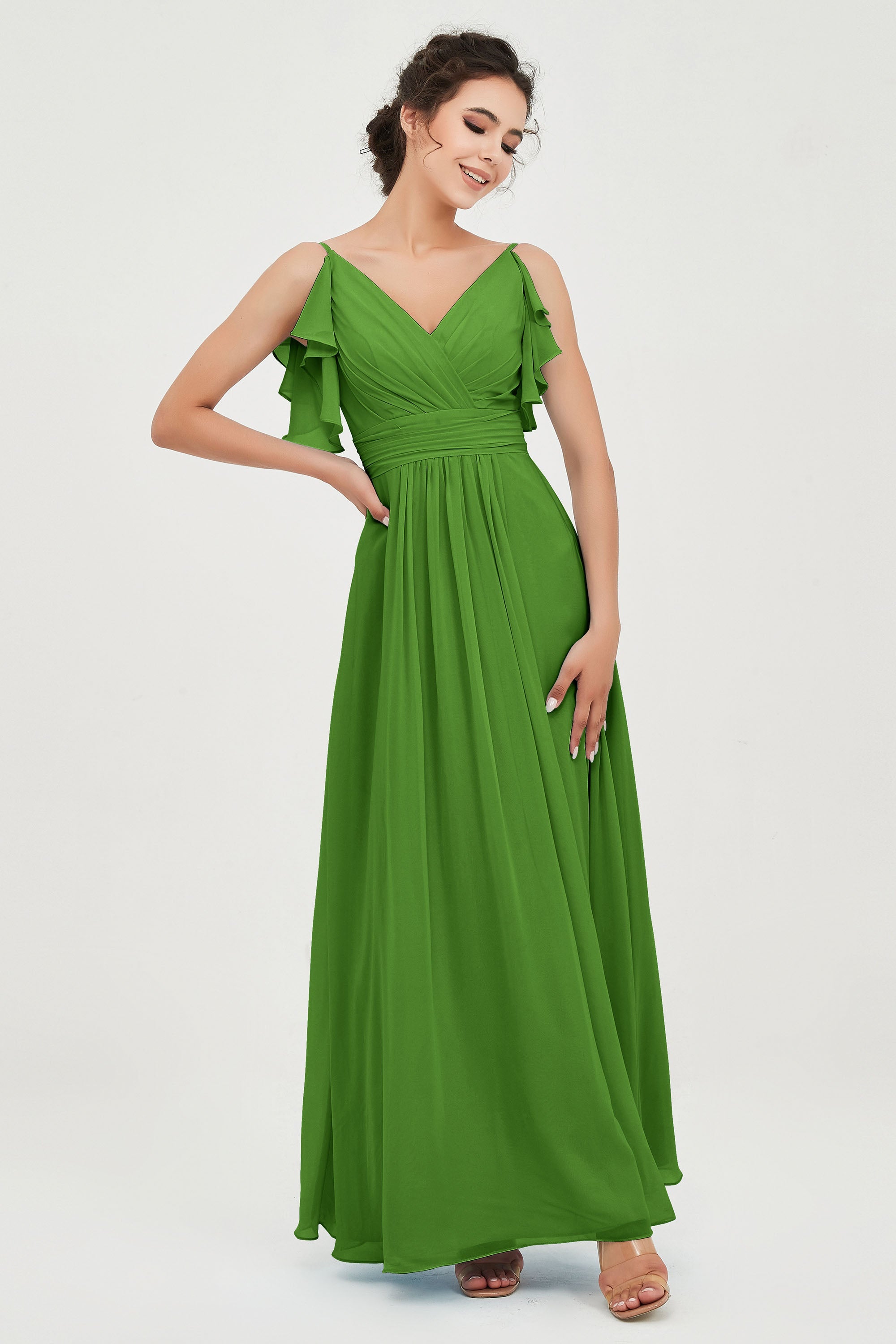 Women's Chiffon Bridesmaid Dresses Ruched Formal Evening Party Gowns Ankle Length